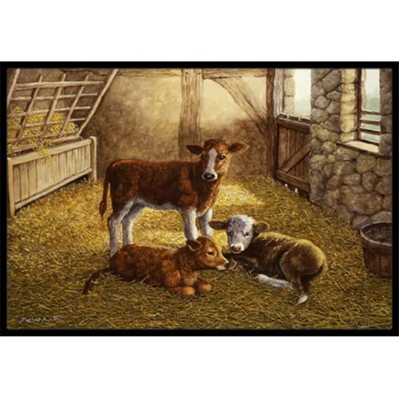 Carolines Treasures  Cows Calves in the Barn Indoor or Outdoor Mat- 18 x 27