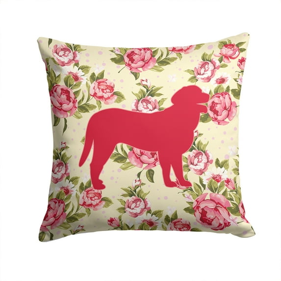 Carolines Treasures Curly Coated Retriever Shabby Chic Yellow Roses Fabric Decorative Pillow 14Hx14W multicolor