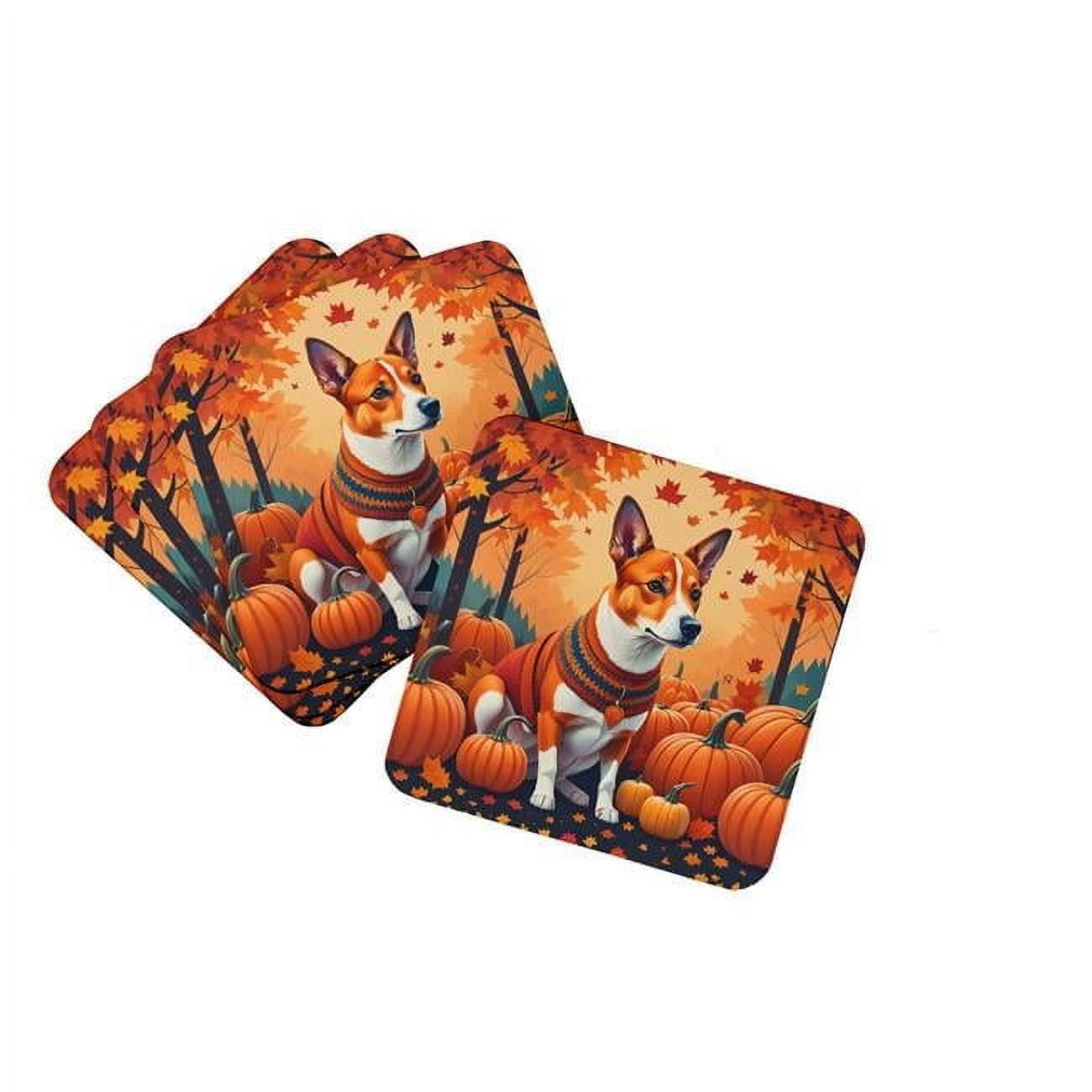 Red Basenji Fall Foam Coaster Set of 4 3.5 in x 3.5 in