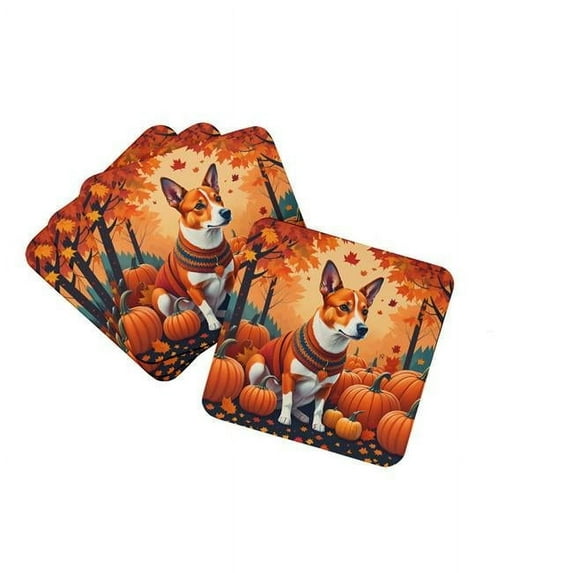 Red Basenji Fall Foam Coaster Set of 4 3.5 in x 3.5 in