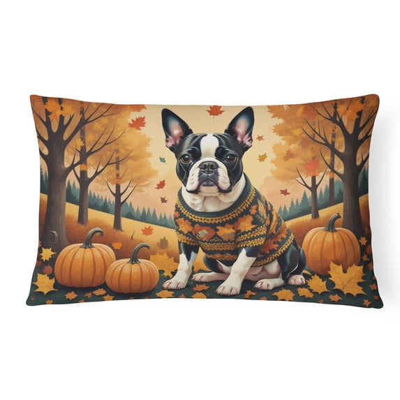 Carolines Treasures DAC1024PW1216 16 x 12 in. Unisex Boston Terrier Fall Fabric Decorative Pillow