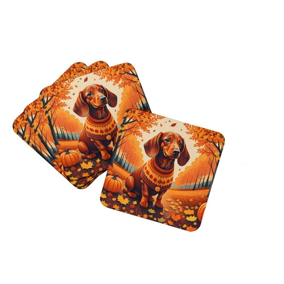 Dachshund Fall Foam Coaster Set of 4 3.5 in x 3.5 in