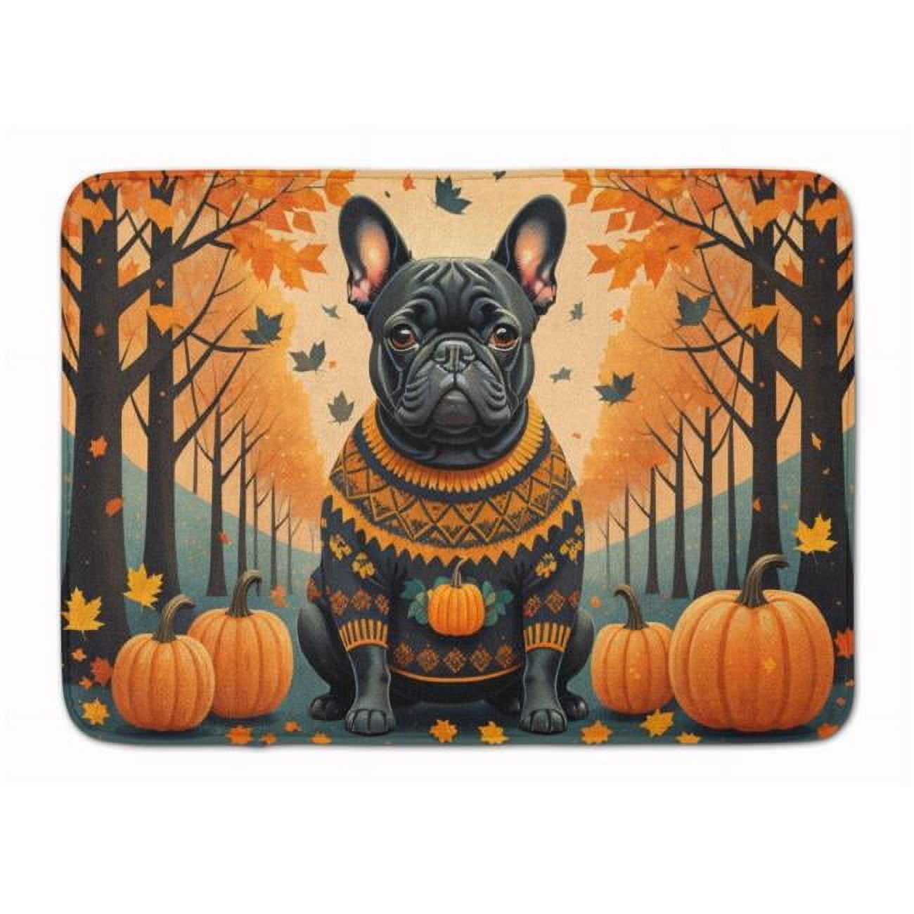 Carolines Treasures DAC1045RUG 19 x 27 in. Unisex Black French Bulldog Fall Memory Foam Kitchen Mat