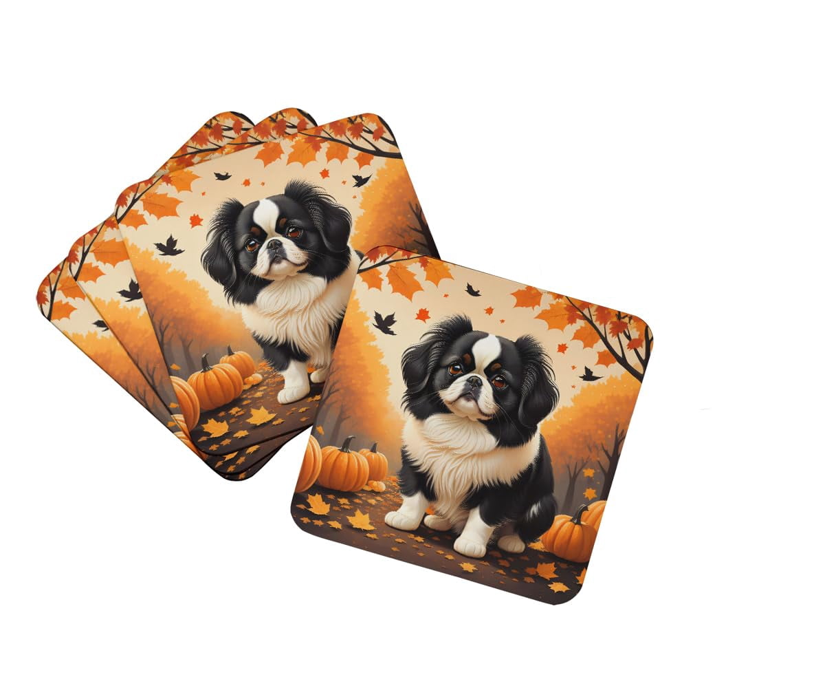 Japanese Chin Fall Foam Coaster Set of 4 3.5 in x 3.5 in