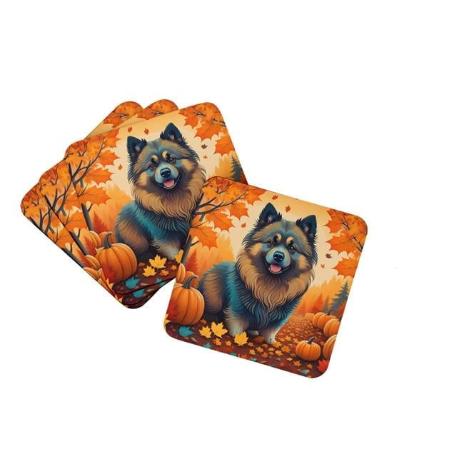 Keeshond Fall Foam Coaster Set of 4 3.5 in x 3.5 in