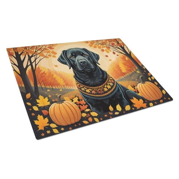 Carolines Treasures DAC1054LCB 15 x 12 in. Unisex Black Labrador Retriever Fall Glass Cutting Board - Large