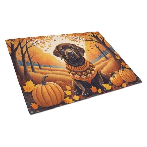 Carolines Treasures DAC1055LCB 15 x 12 in. Unisex Chocolate Labrador Retriever Fall Glass Cutting Board - Large