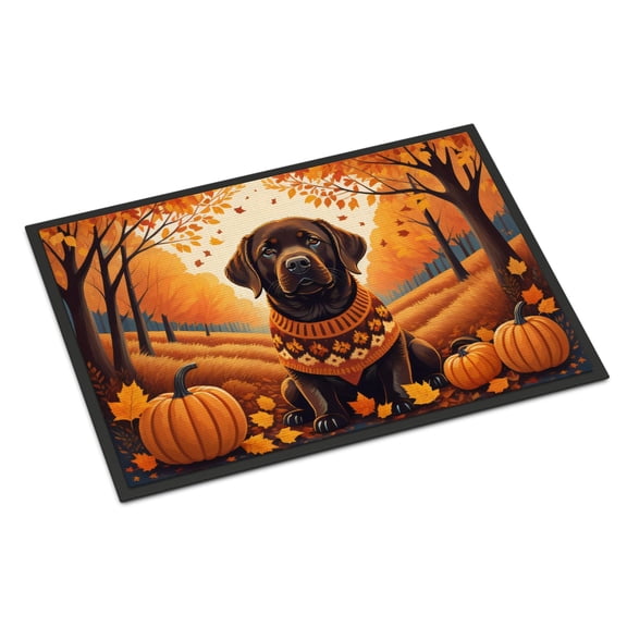 Caroline's Treasures DAC1055MAT Chocolate Labrador Retriever Fall Doormat 18x27 Front Door Mat Indoor Outdoor Rugs for Entryway, Non Slip Washable Low Pile, 18H X 27W