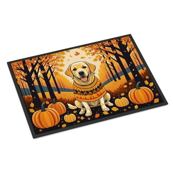 Caroline's Treasures DAC1056MAT Yellow Labrador Retriever Fall Doormat 18x27 Front Door Mat Indoor Outdoor Rugs for Entryway, Non Slip Washable Low Pile, 18H X 27W