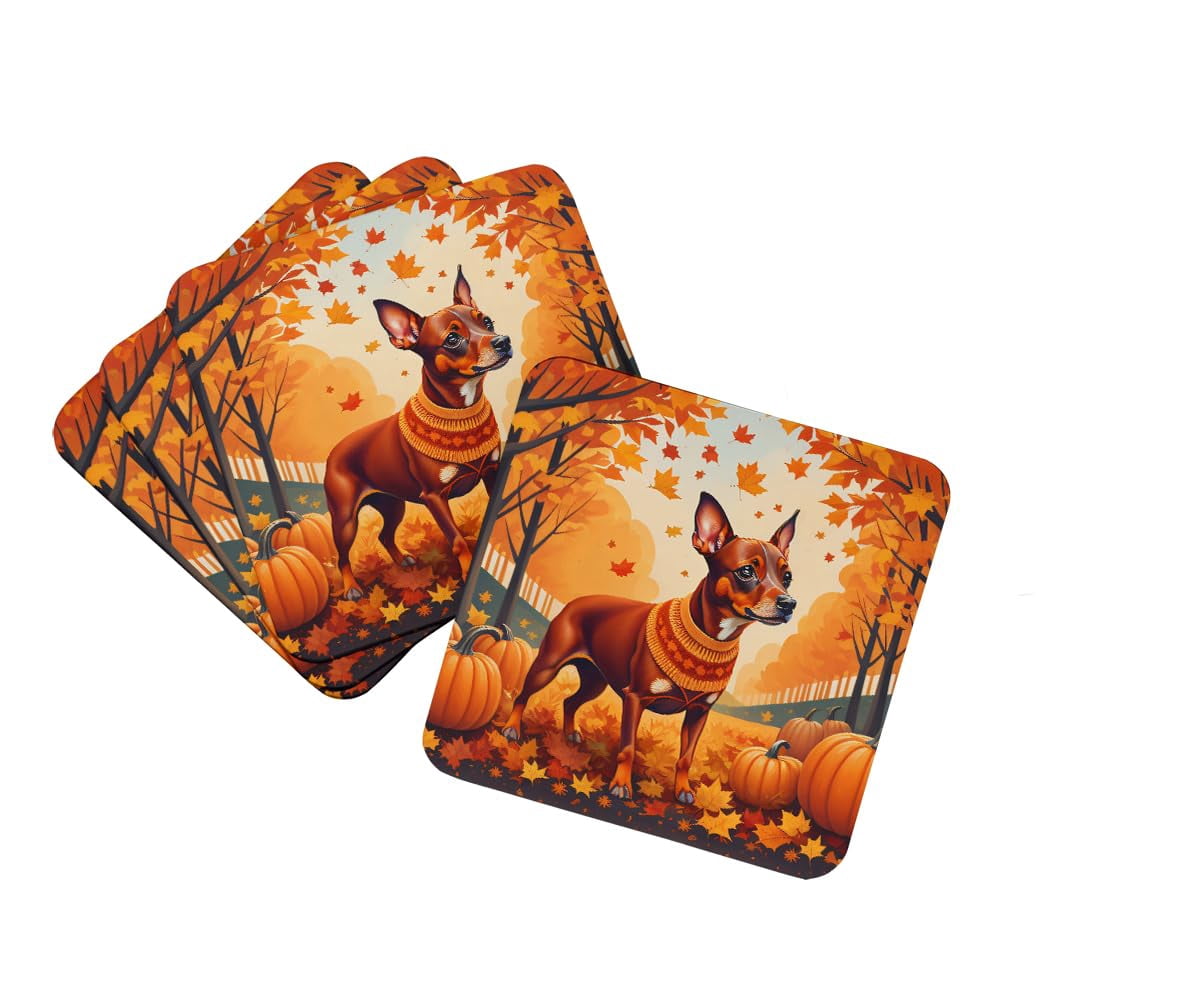 Red Miniature Pinscher Fall Foam Coaster Set of 4 3.5 in x 3.5 in