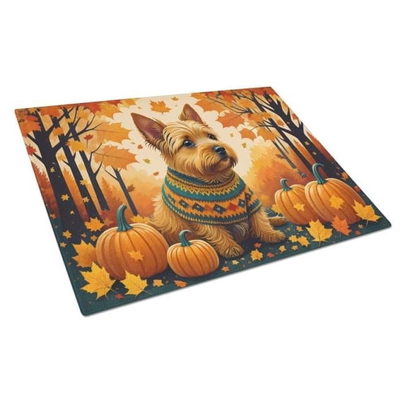 Carolines Treasures DAC1061LCB 15 x 12 in. Unisex Norwich Terrier Fall Glass Cutting Board - Large