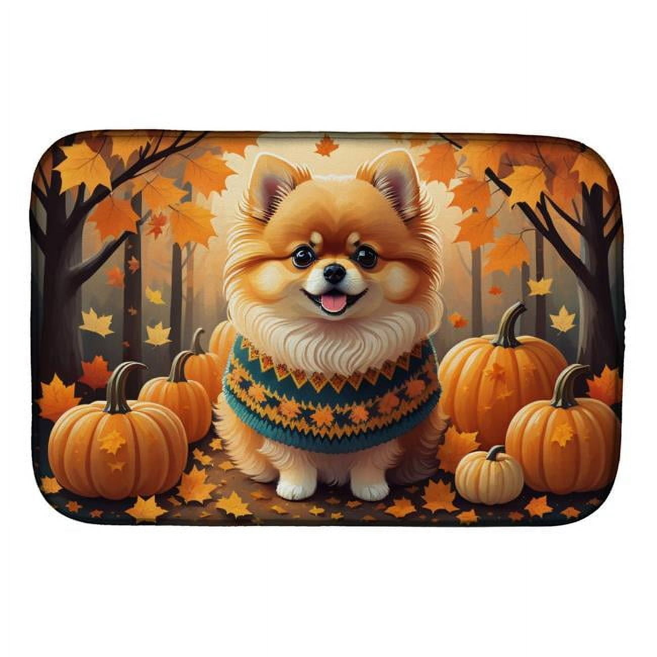 Carolines Treasures DAC1062DDM 21 x 14 in. Pomeranian Fall Dish Drying Mat