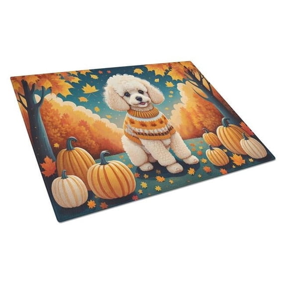 Carolines Treasures DAC1063LCB 15 x 12 in. Poodle Fall Glass Cutting Board - Large