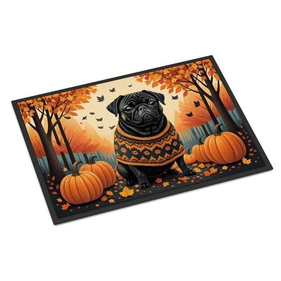 Caroline's Treasures DAC1064MAT Black Pug Fall Doormat 18x27 Front Door Mat Indoor Outdoor Rugs for Entryway, Non Slip Washable Low Pile, 18H X 27W
