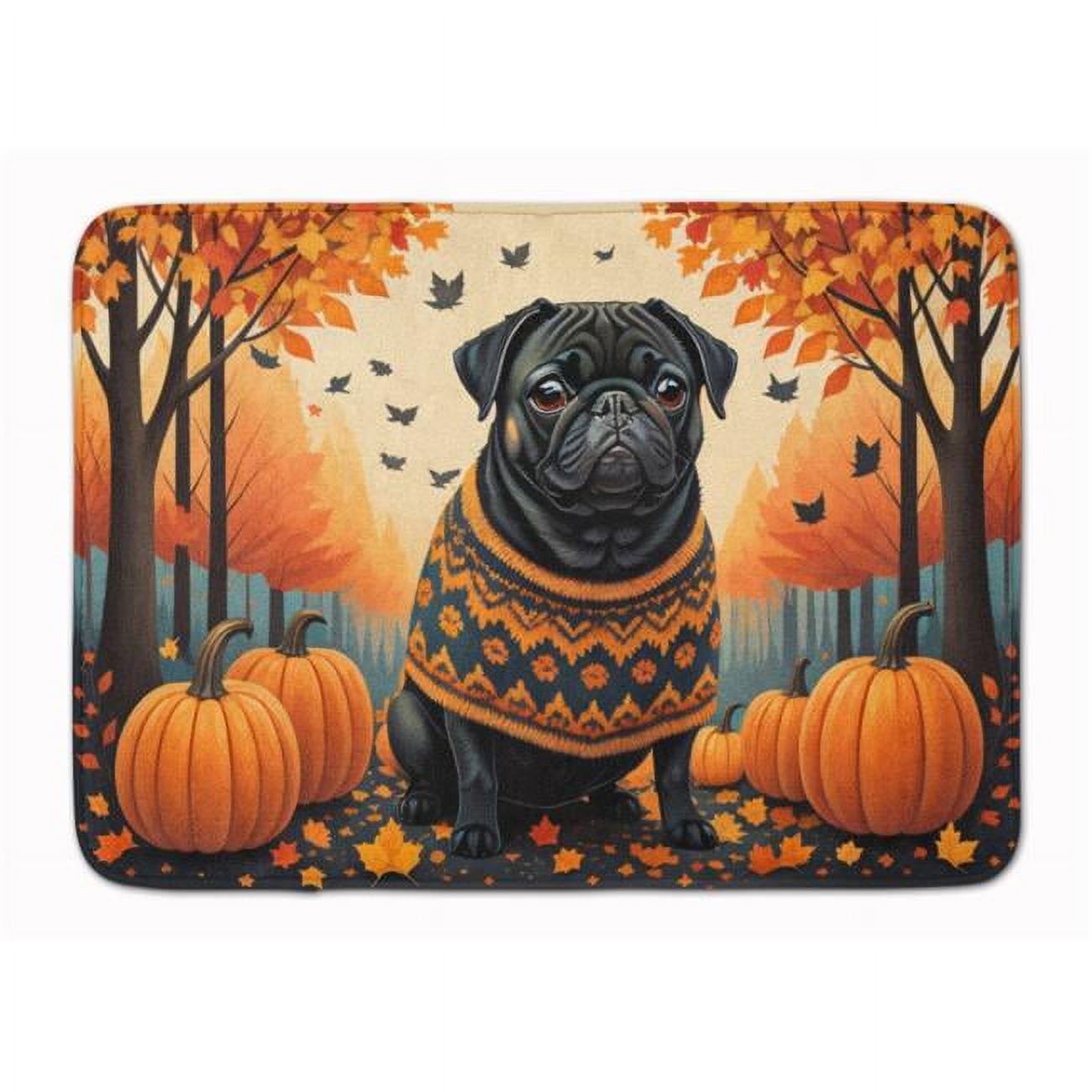 Carolines Treasures DAC1064RUG 19 x 27 in. Unisex Black Pug Fall Memory Foam Kitchen Mat