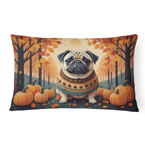 Carolines Treasures DAC1065PW1216 16 x 12 in. Unisex Fawn Pug Fall Fabric Decorative Pillow