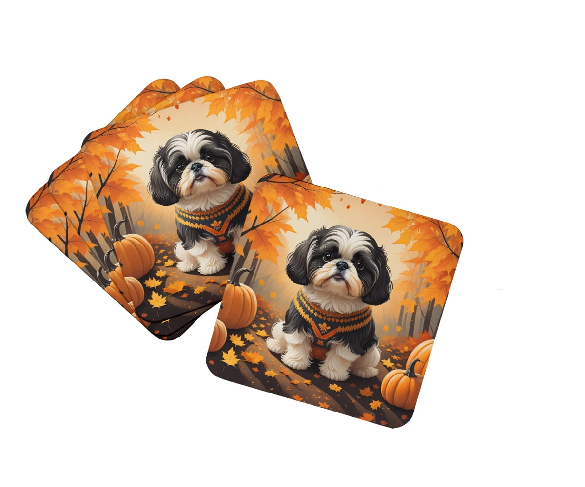 Shih Tzu Fall Foam Coaster Set of 4 3.5 in x 3.5 in