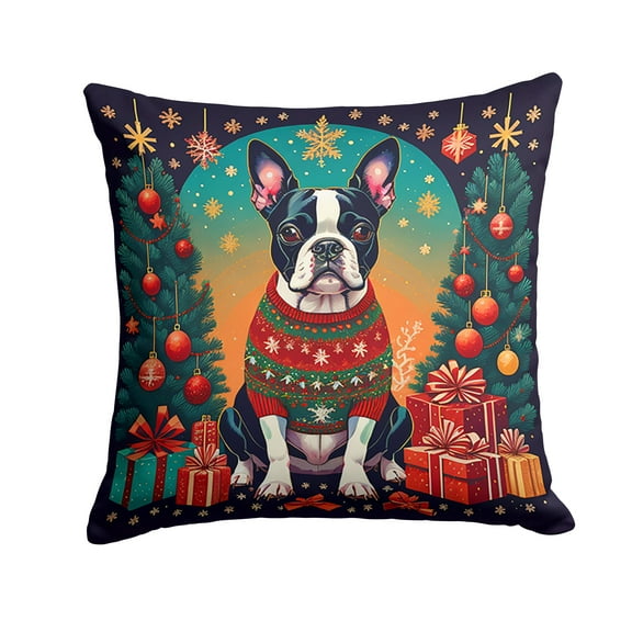 Boston Terrier Christmas Throw Pillow