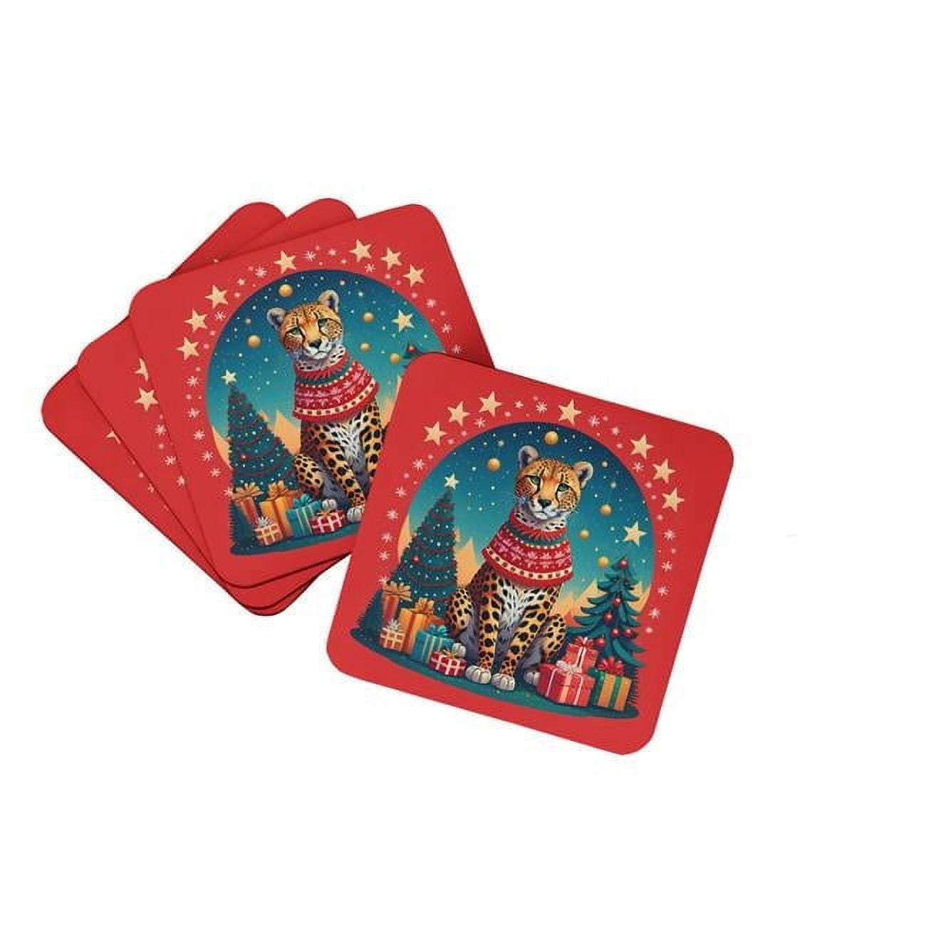 Cheetah Christmas Foam Coaster Set of 4 3.5 in x 3.5 in