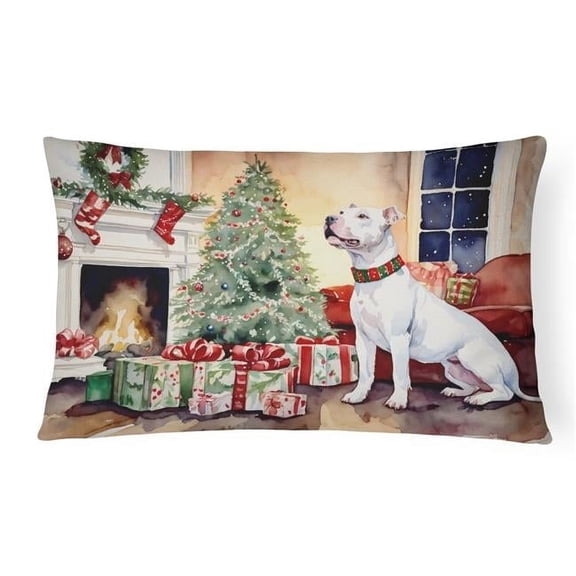 Carolines Treasures DAC1227PW1216 16 x 12 in. Unisex White Pit Bull Terrier Christmas Fabric Decorative Pillow