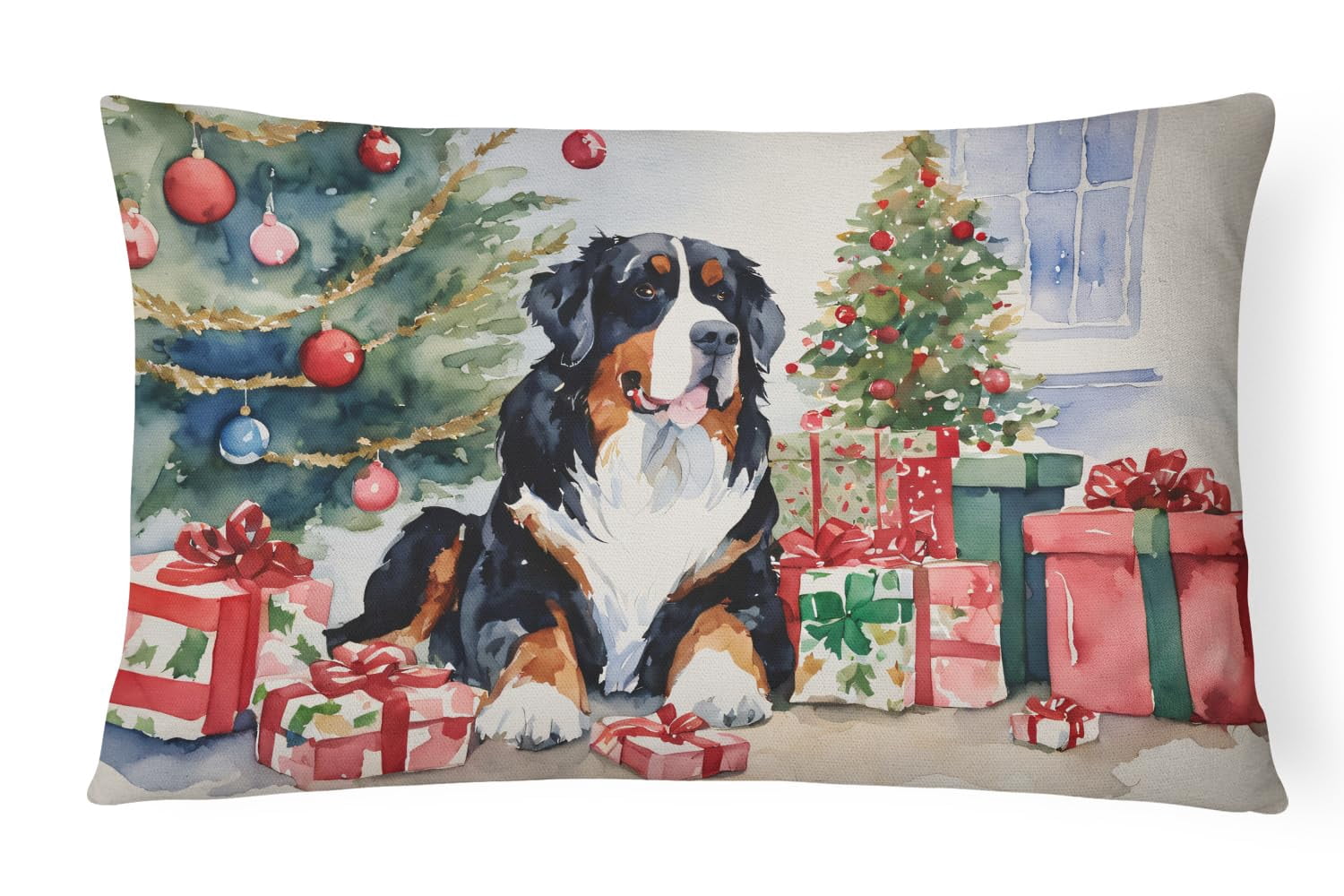Carolines Treasures DAC1259PW1216 16 x 12 in. Unisex Bernese Mountain Dog Christmas Fabric Decorative Pillow