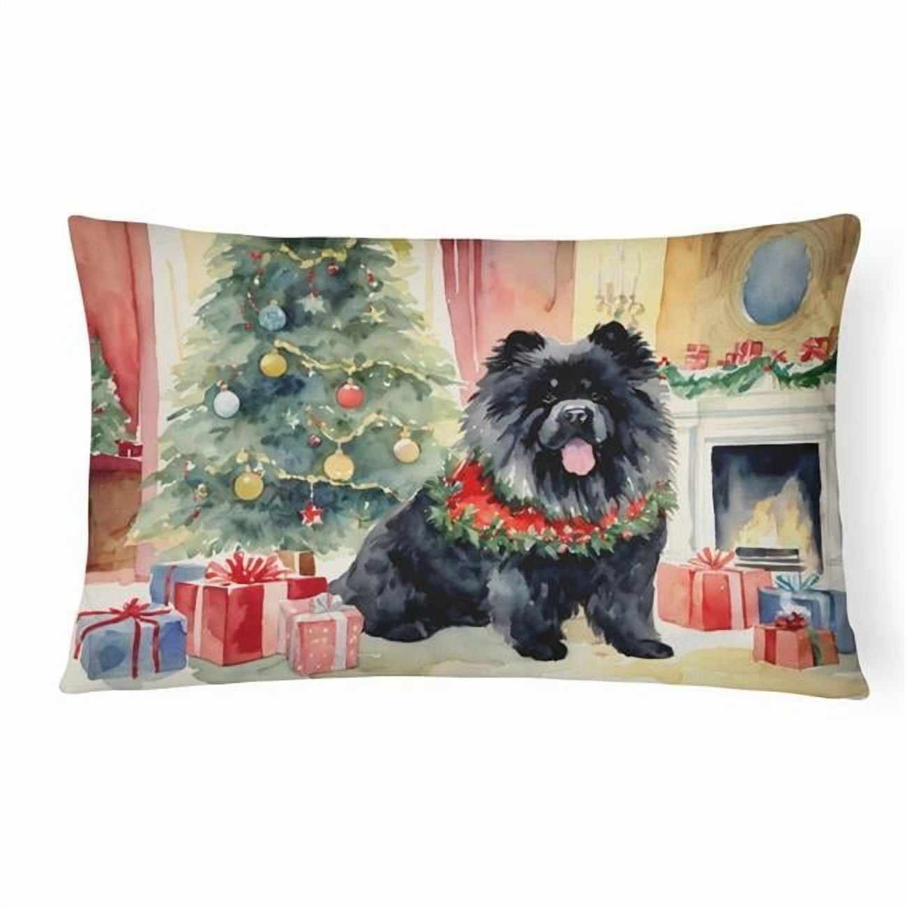 Black Chow Chow Christmas Fabric Decorative Pillow 12 in x 16 in