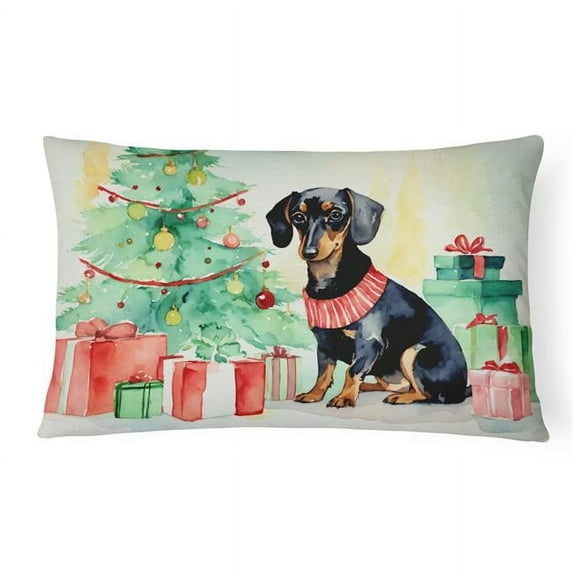 Carolines Treasures DAC1339PW1216 16 x 12 in. Unisex Black & Tan Dachshund Christmas Fabric Decorative Pillow