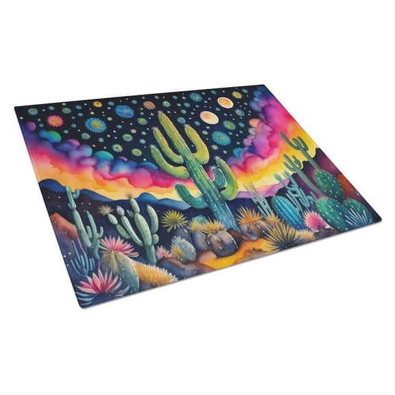 Carolines Treasures DAC1455LCB 15 x 12 in. Unisex Queen of the Night Cactus in Color Glass Cutting Board - Large