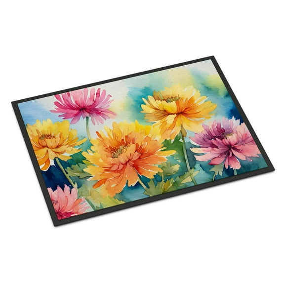 Caroline's Treasures DAC1550MAT Chrysanthemums in Watercolor Doormat 18x27 Front Door Mat Indoor Outdoor Rugs for Entryway, Non Slip Washable Low Pile, 18H X 27W
