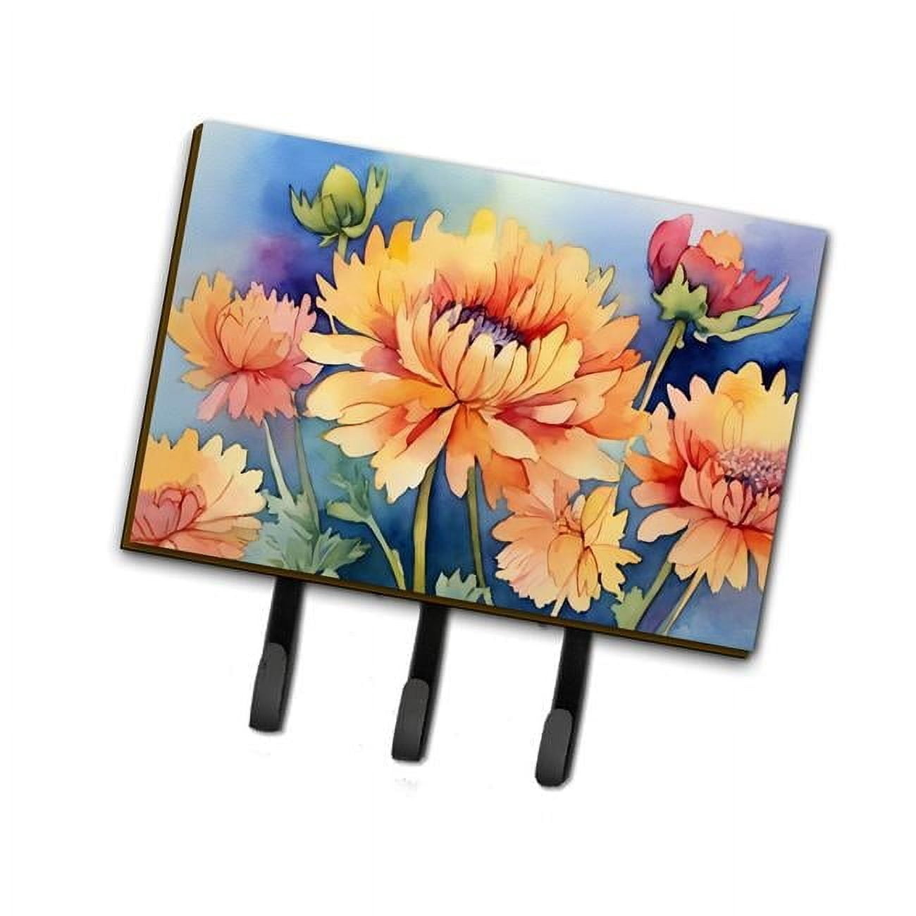 Chrysanthemums in Watercolor Leash or Key Holder 6 in x 9 in