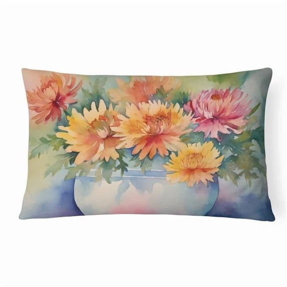 Chrysanthemums in Watercolor Fabric Decorative Pillow 12 in x 16 in