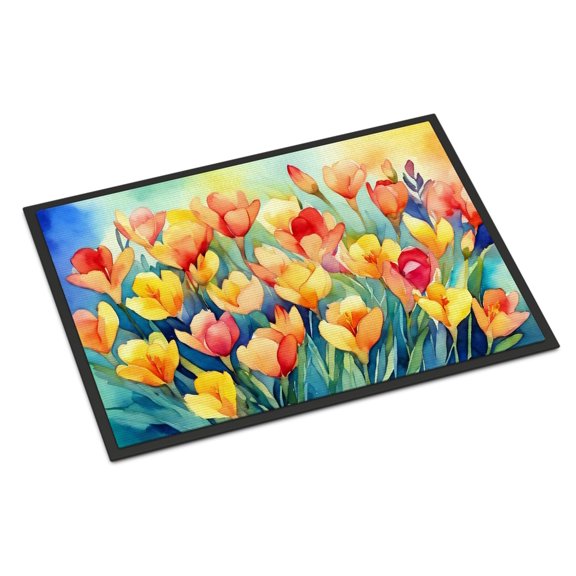Caroline's Treasures DAC1569MAT Freesias in Watercolor Doormat 18x27 Front Door Mat Indoor Outdoor Rugs for Entryway, Non Slip Washable Low Pile, 18H X 27W