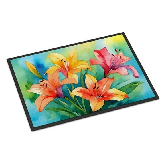Carolines Treasures DAC1585MAT 18 x 27 in. Unisex Lilies in Watercolor Doormat