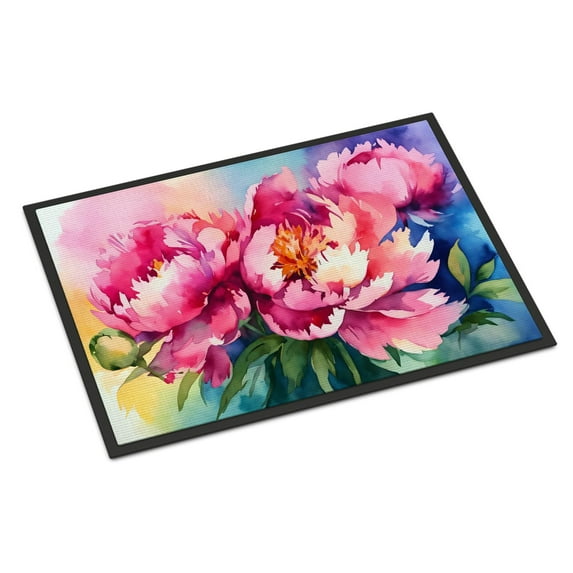 Carolines Treasures DAC1594JMAT 24 x 36 in. Unisex Peonies in Watercolor Indoor or Outdoor Mat