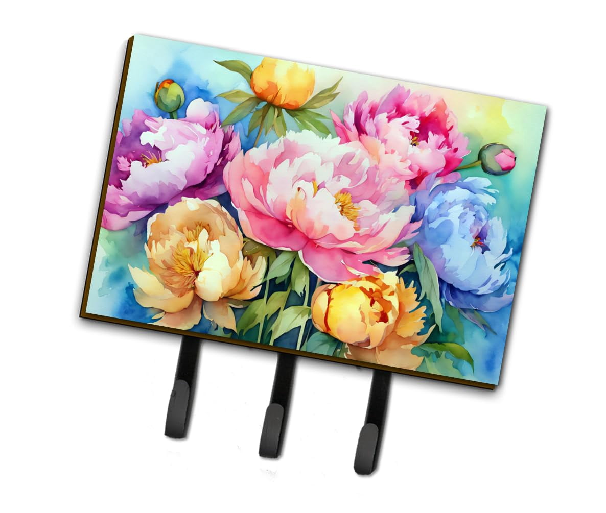 Peonies in Watercolor Leash or Key Holder 6 in x 9 in