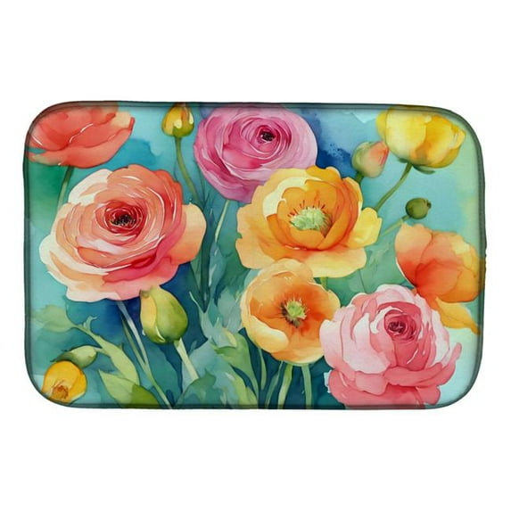 Carolines Treasures DAC1604DDM 21 x 14 in. Ranunculus in Watercolor Dish Drying Mat