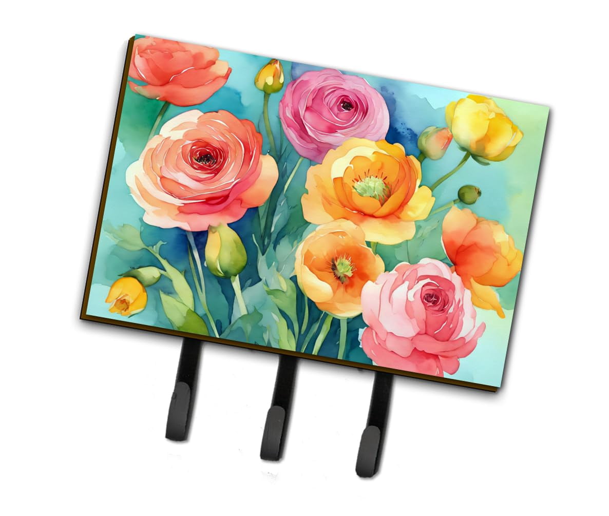 Ranunculus in Watercolor Leash or Key Holder 6 in x 9 in