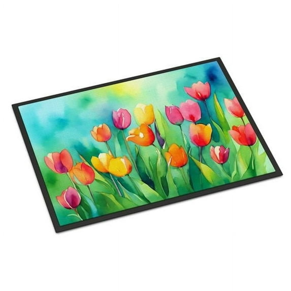Carolines Treasures DAC1618MAT 18 x 27 in. Unisex Tulips in Watercolor Doormat