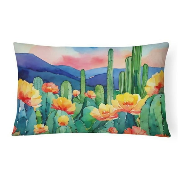 Carolines Treasures DAC1626PW1216 16 x 12 in. Unisex Arizona Saguaro Cactus Blossom in Watercolor Fabric Decorative Pillow