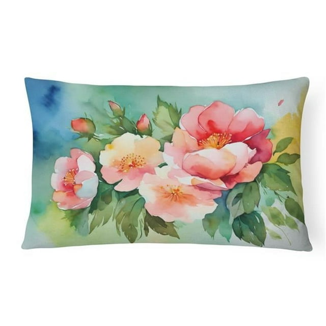 Carolines Treasures DAC1639PW1216 16 x 12 in. Unisex Georgia Cherokee Rose in Watercolor Fabric Decorative Pillow