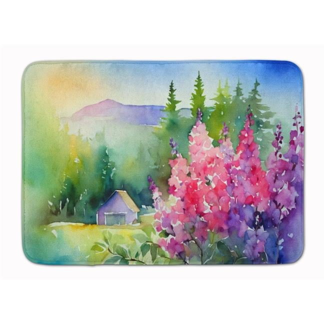 Idaho Syringa in Watercolor Memory Foam Kitchen Mat 27 in x 19 in