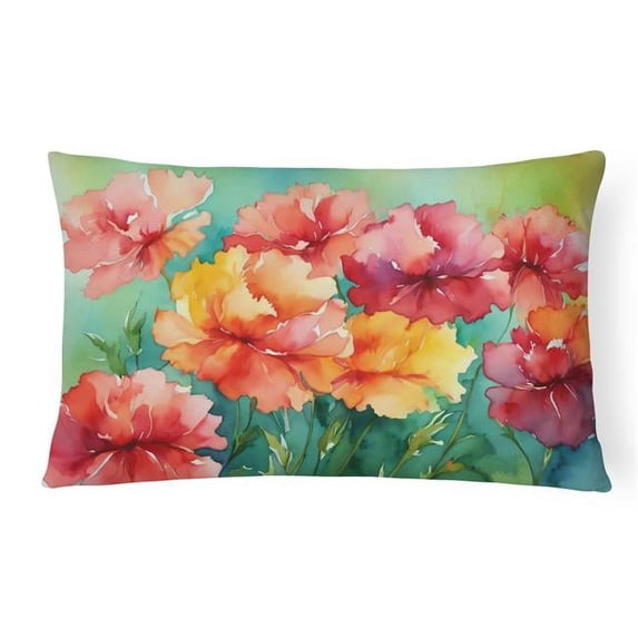 Carolines Treasures DAC1697PW1216 16 x 12 in. Unisex Ohio Scarlet Carnations in Watercolor Fabric Decorative Pillow