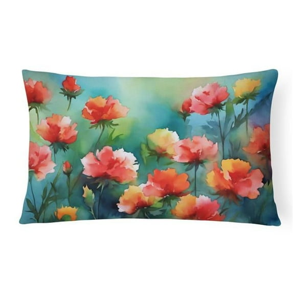 Carolines Treasures DAC1698PW1216 16 x 12 in. Unisex Ohio Scarlet Carnations in Watercolor Fabric Decorative Pillow