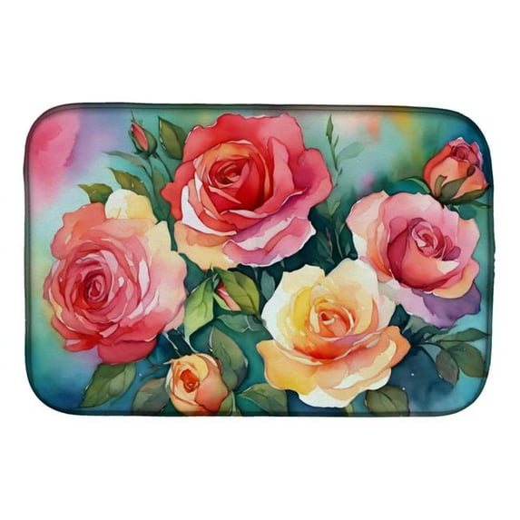 Carolines Treasures DAC1701DDM 21 x 14 in. Oklahoma Roses in Watercolor Dish Drying Mat