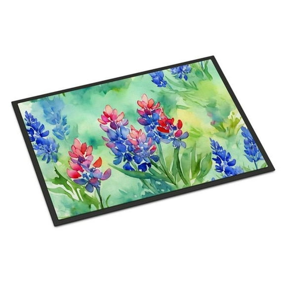 Carolines Treasures DAC1709JMAT 24 x 36 in. Unisex Texas Bluebonnets in Watercolor Indoor or Outdoor Mat