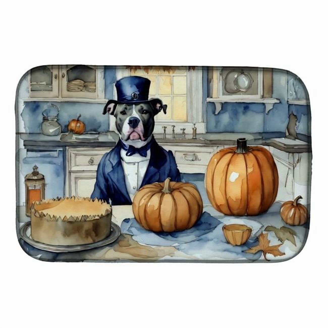 Carolines Treasures DAC1725DDM 21 x 14 in. Unisex Pit Bull Terrier Fall Kitchen Pumpkins Dish Drying Mat