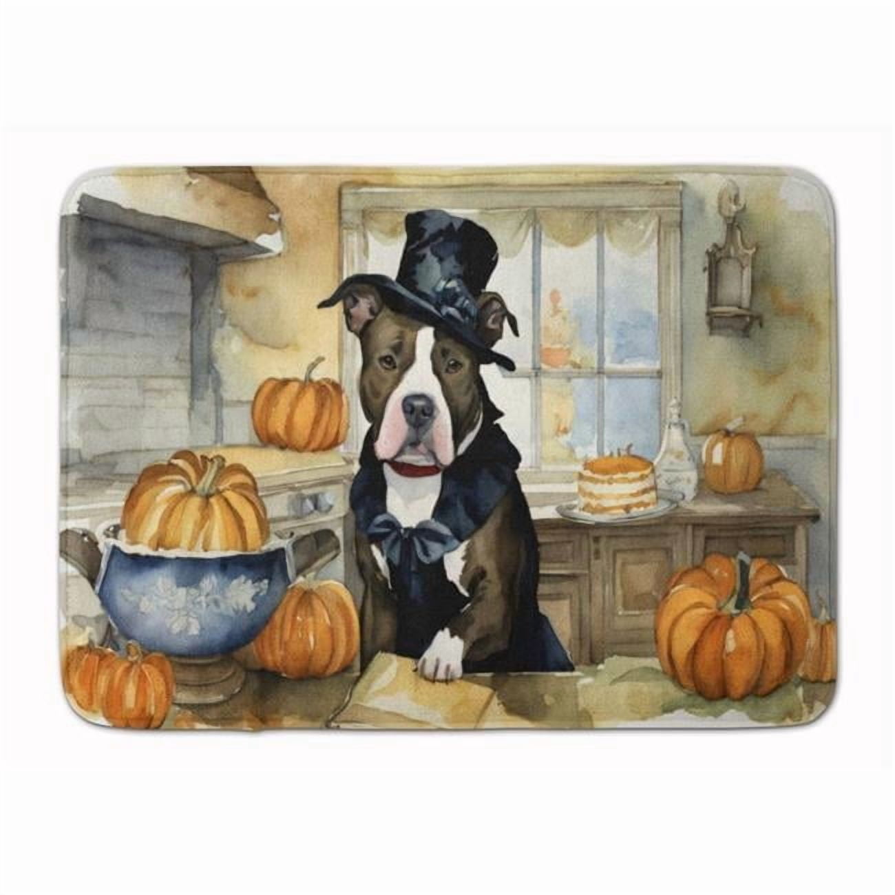 Carolines Treasures DAC1727RUG 19 x 27 in. Unisex Pit Bull Terrier Fall Kitchen Pumpkins Memory Foam Kitchen Mat