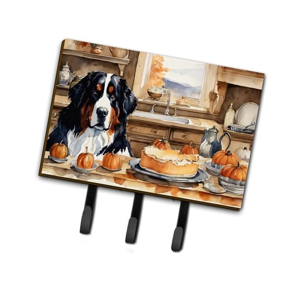 Bernese Mountain Dog Fall Kitchen Pumpkins Leash or Key Holder 6 in x 9 in