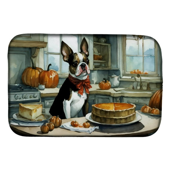 Boston Terrier Fall Kitchen Pumpkins Dish Drying Mat 14 in x 21 in