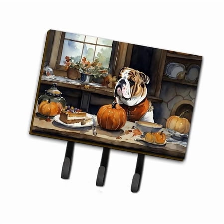 English Bulldog Fall Kitchen Pumpkins Leash or Key Holder 6 in x 9 in